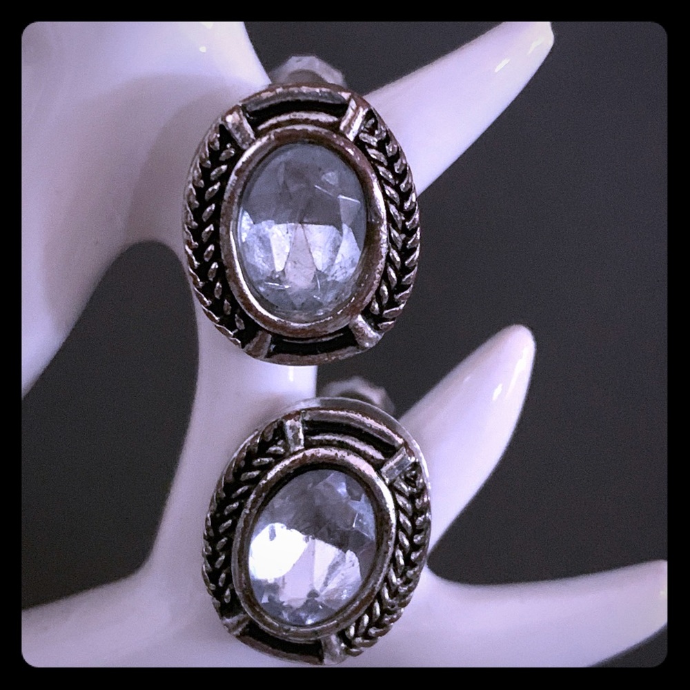 Faux silver & crystal oval post earrings